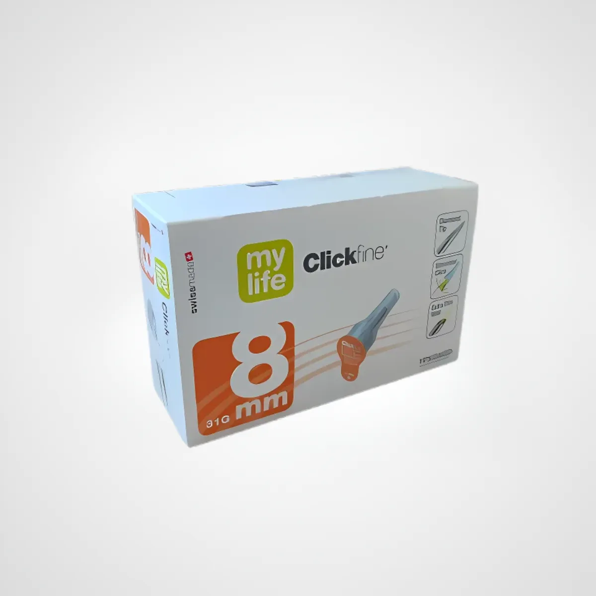Aiguille-pour-stylo-insuline-CLICKFINE-8mm-boite-100.png AIGUILLES INSULINE CLICKFINE 8MM – Image 1