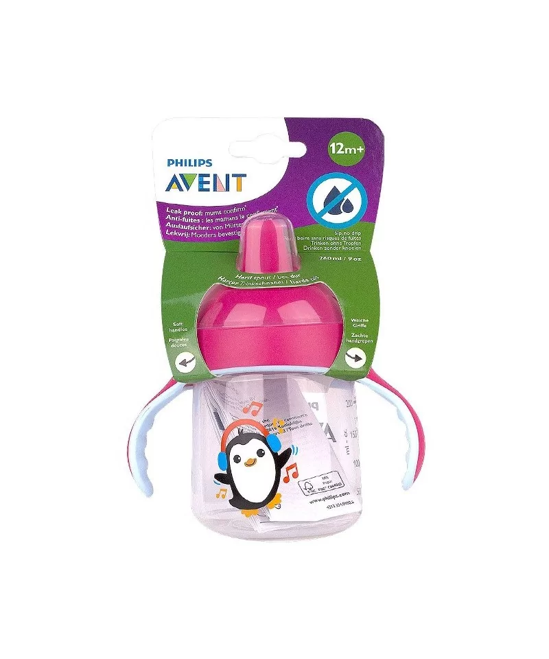 avent-tasse-pingouin-avec-anses-roses-anti-derapante-260-ml-12-mois AVENT TASSE PINGOUIN AVEC ANSES ROSE 260ML 12M+ – Image 1
