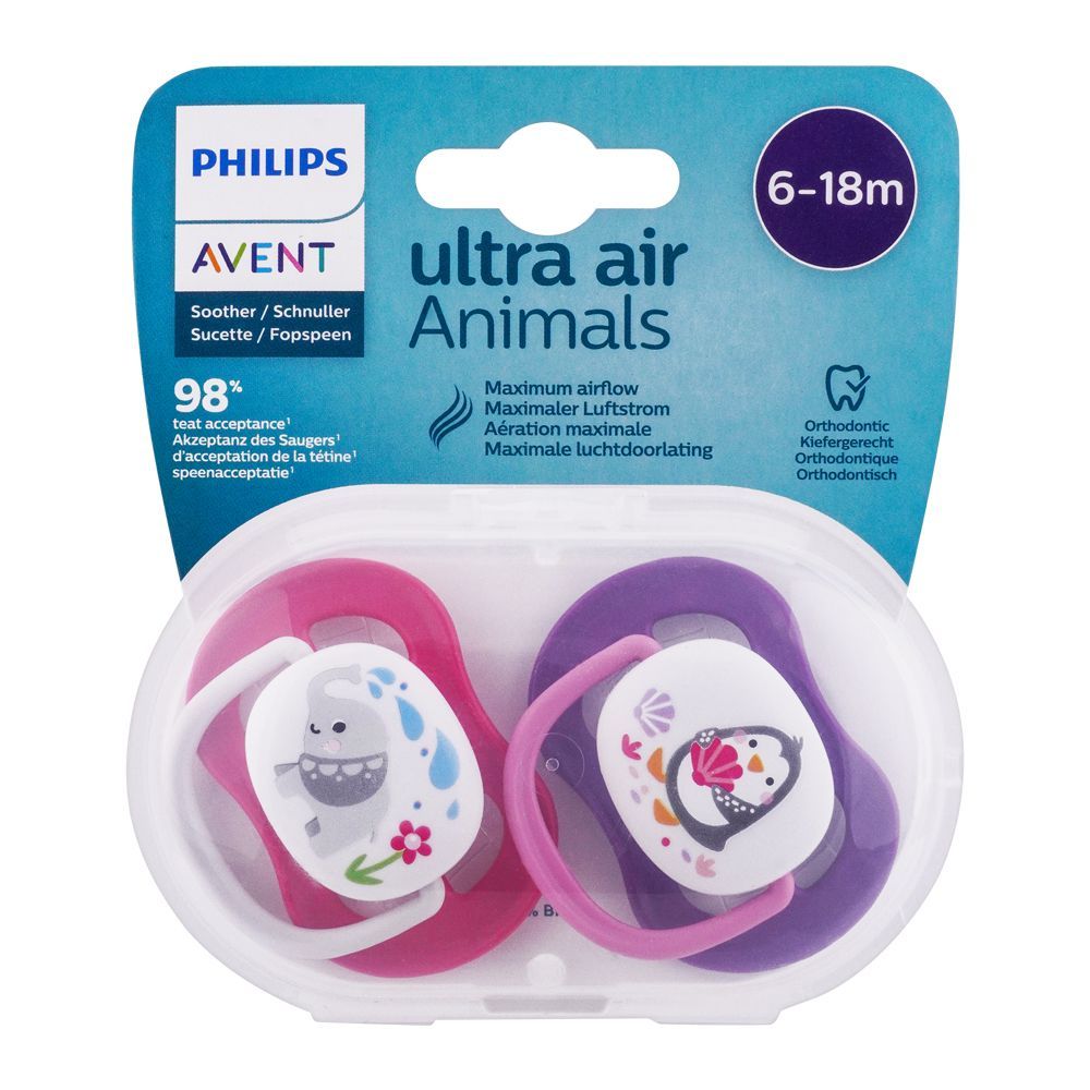 avent-ultra-air-animals-sucette-orthodontique-6-18m-fille-2u AVENT SUCETTES ANIMAL 6-18 M – Image 1