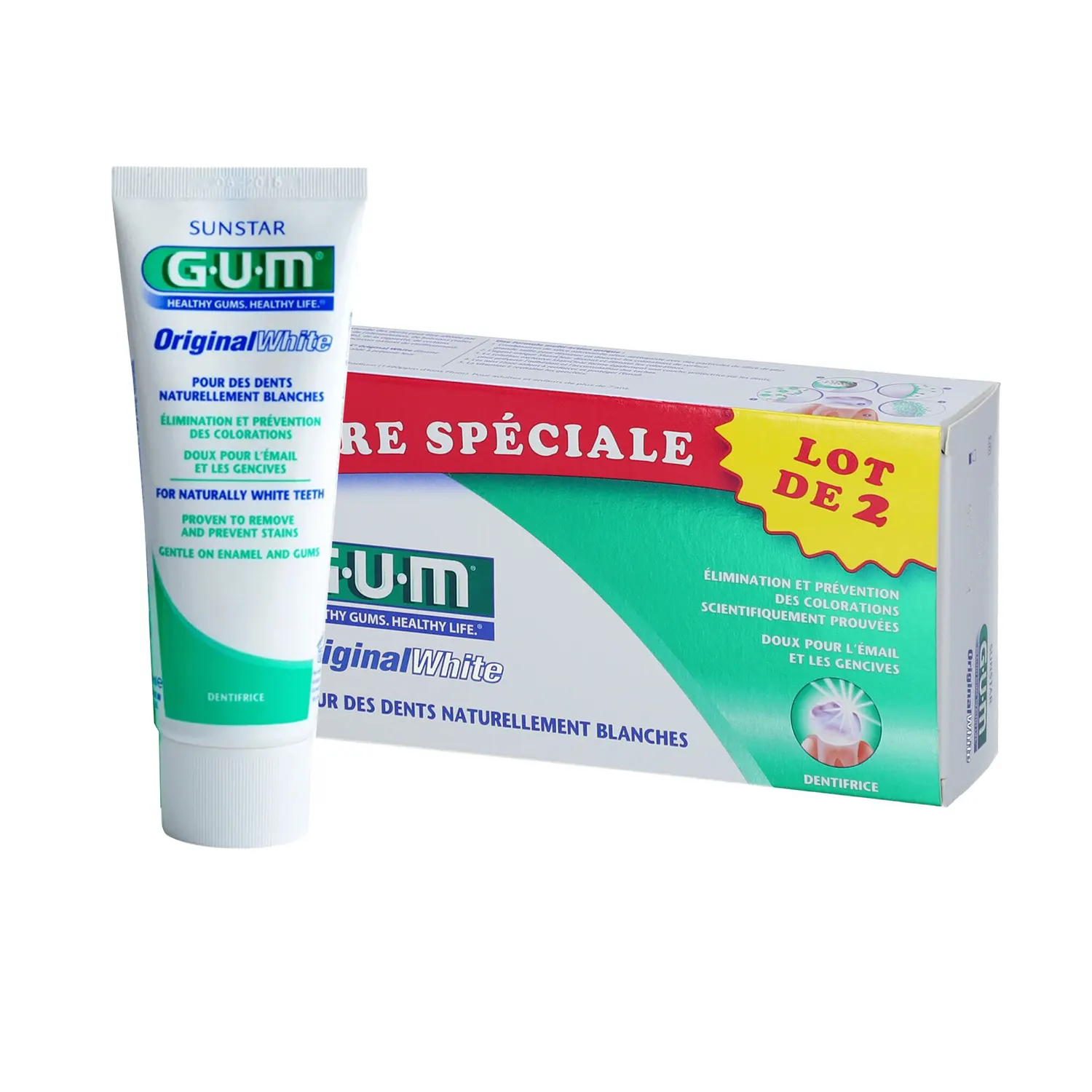 1-Gum-dentifrice-original-white-lot-de-2-2x75ml Gum 2 Dent Original White N1745/2 – Image 1