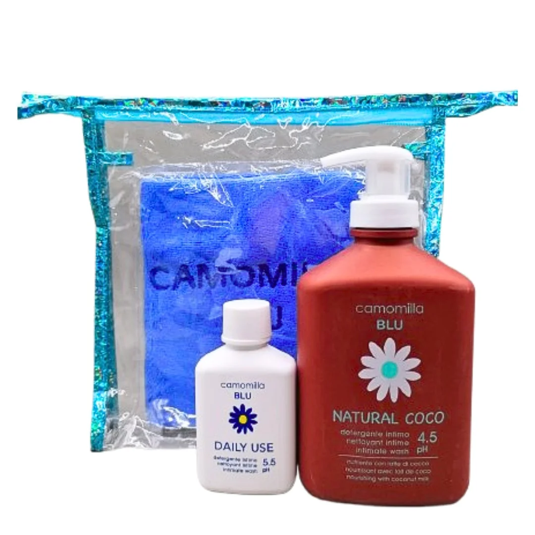 Camomilla-Blu-Natural-Coco-300mlGel-Intime-EchServiette-Trousse Camomilla Blu Natural coco 300ml+gel intime ech+serviette trousse – Image 1