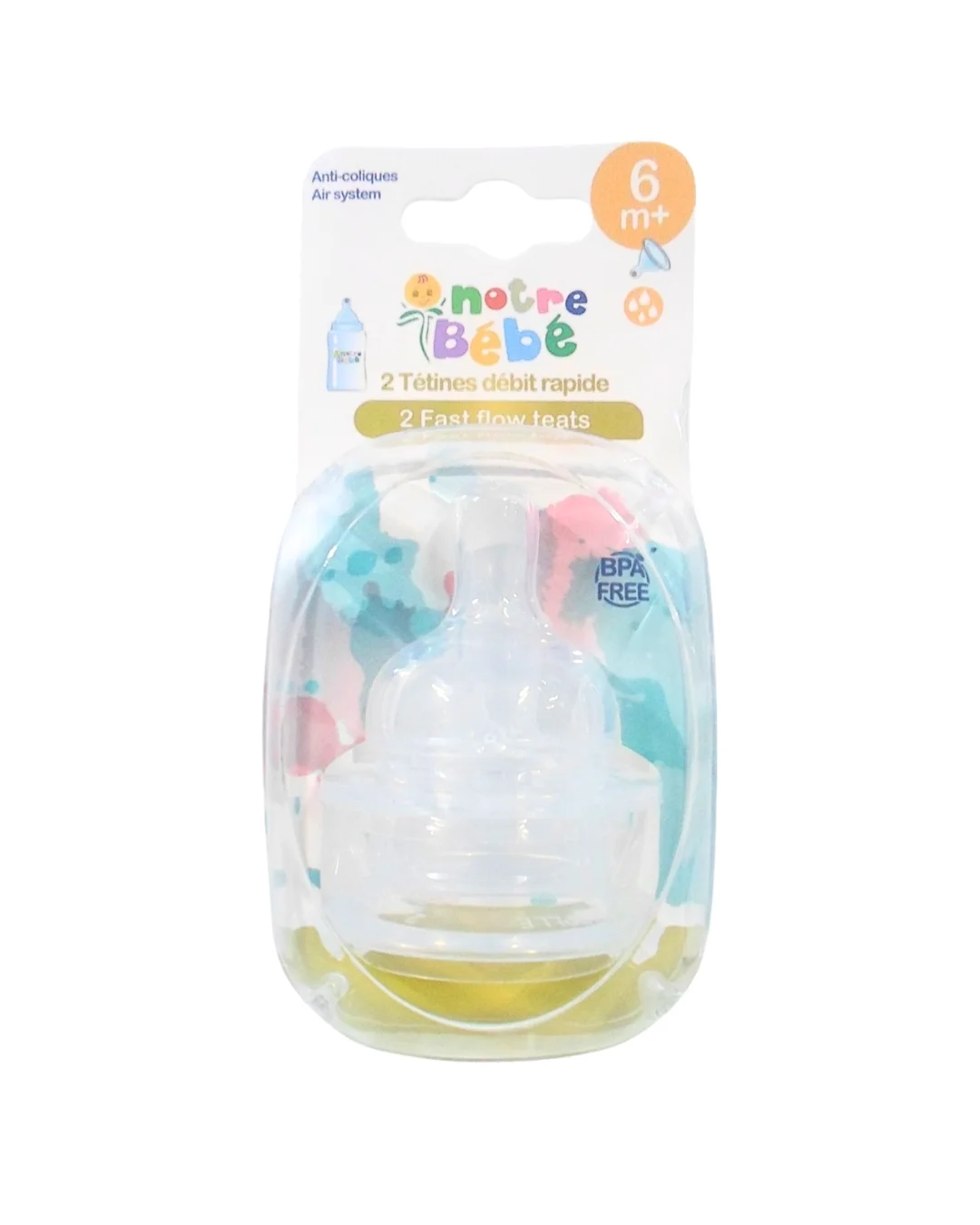 Notre-bebe-2-tetines-debit-6m-bleu Notre bebe 2 tetines debit +6m bleu – Image 1