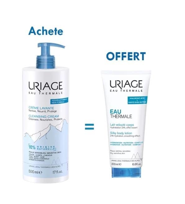 Uriage-Eau-thermale-Creme-lavante-500ml-Lait-Veloute-200ml-OFFERT-1 Uriage Eau thermale duo pack " Cr lavante 500ml+lait veloute 200ml" – Image 1