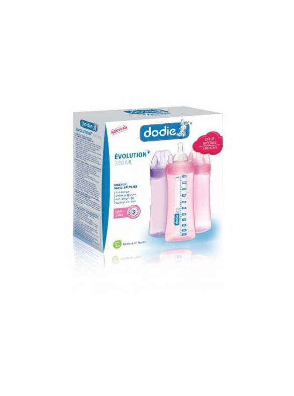 dodie-coffret-3-biberons-evolution-fille-330ml DODIE BIBERON EVOL+ KIT 330ML FILLE – Image 1