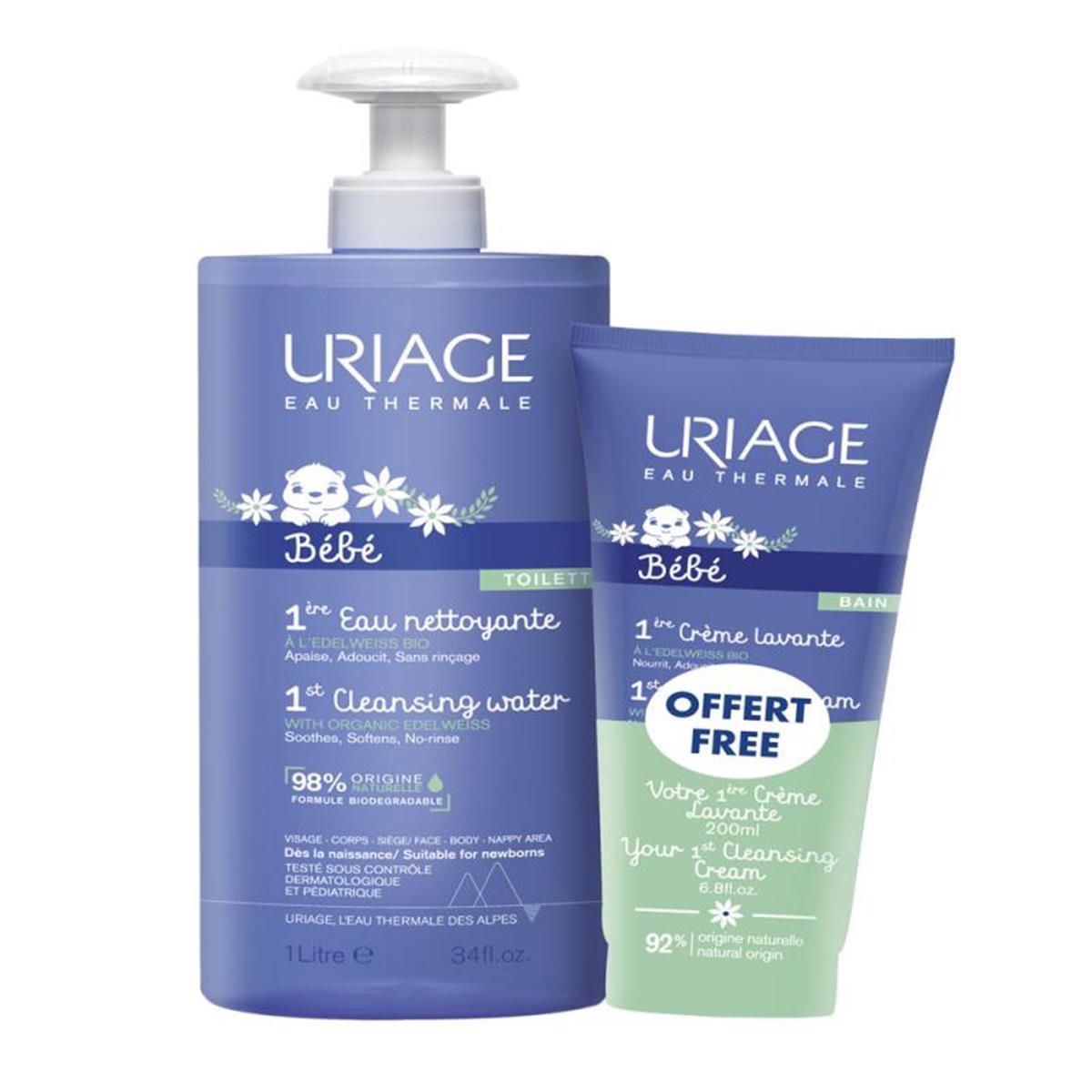 uriage-bebe-1er-agua-limpiadora-1l-1era-crema-lavante-200-ml_0583_1200_1200 Uriage bb 1er duo pack "Eau nett 1L+creme de change 100ml" – Image 1