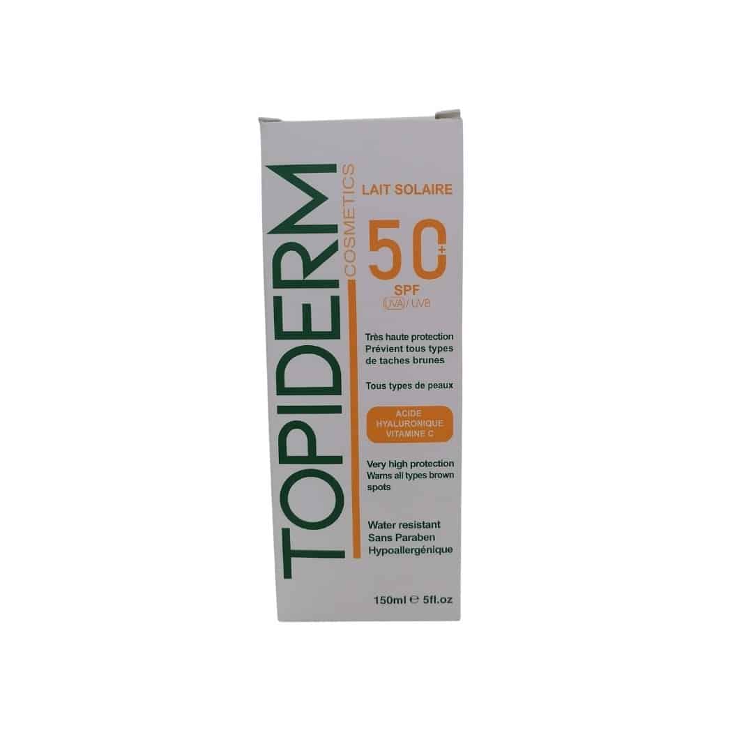 Topiderm-Lait-solaire-spf50-150ml-1-1 Topiderm Lait solaire spf50+ 150ml – Image 1